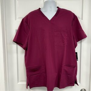 NWT Dickies Mens 2XL Scrub Top Dynamix Wine Burgundy Scrubs Stretch Uniform NEW